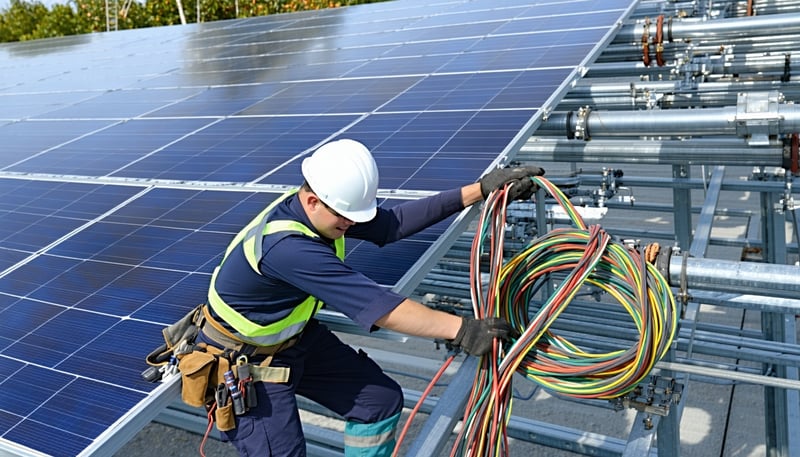 Engineers installing cables at a renewable energy site Engineers installing cables at a renewable energy site