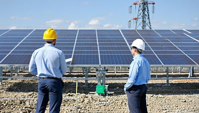 Engineers overseeing a renewable energy grid connection project Engineers overseeing a renewable energy grid connection project